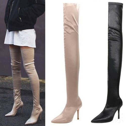 satin knee high boots